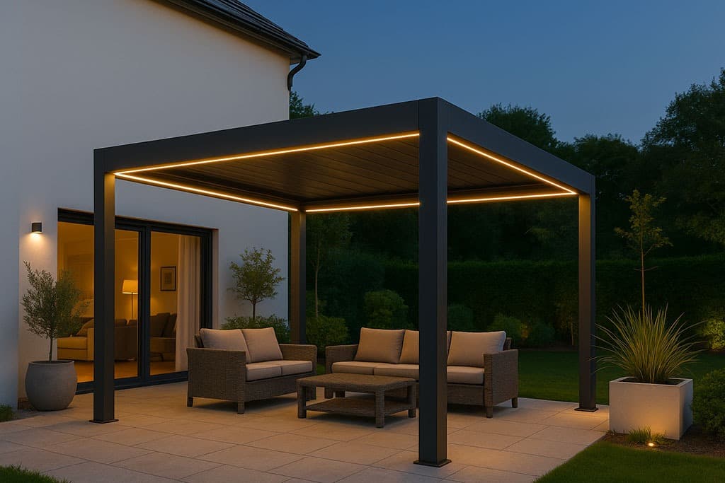 Pergola bioclimatique avec éclairage LED intégré